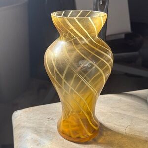 Elegant Amber Glass Vase with Swirl Design